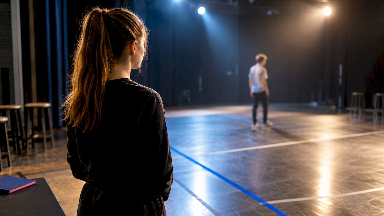 Performer waiting attentively during rehearsal