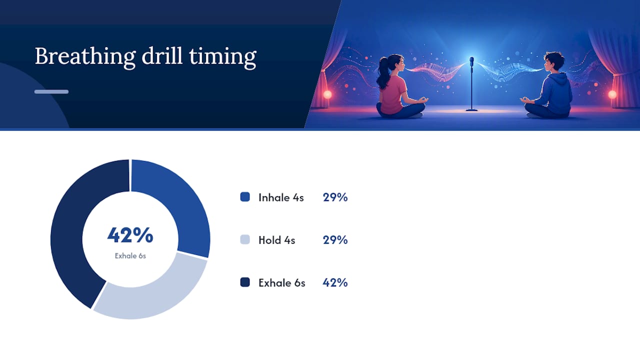 Six-cycle breathing drill with timed phases