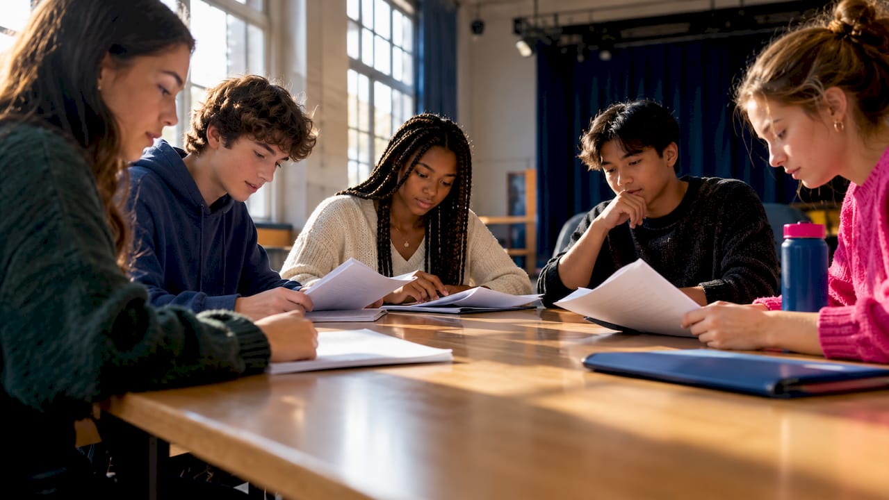Young actors gathered for a table read
