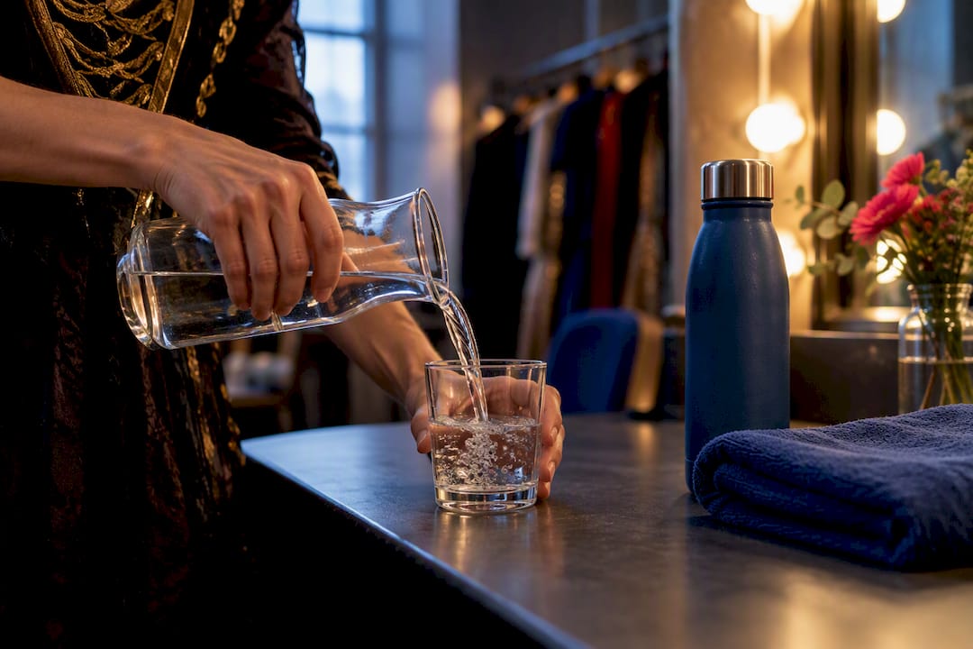 Water being poured backstage before performance