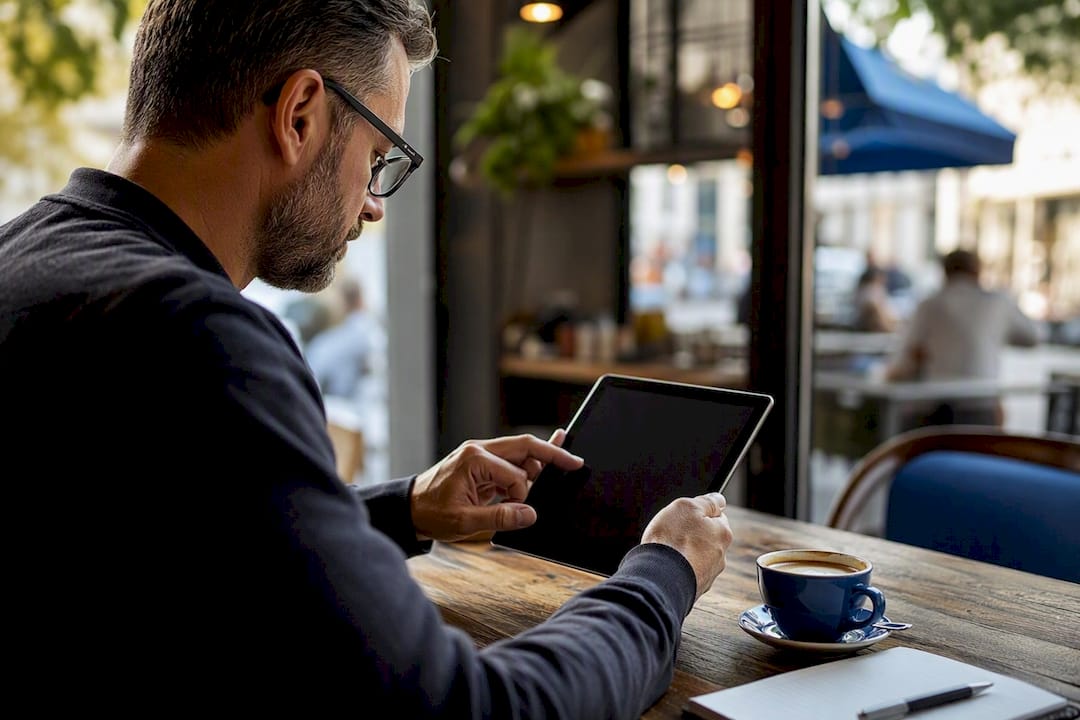 Agent adjusting ad budget on laptop keyboard