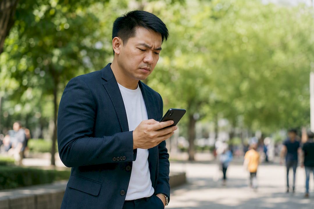 Agent inspecting ad delivery data on phone