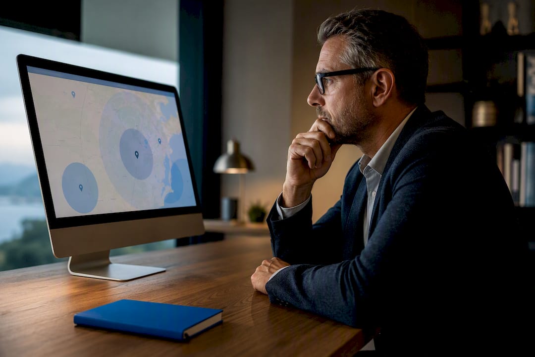 Agent reviewing geographic ad targeting map