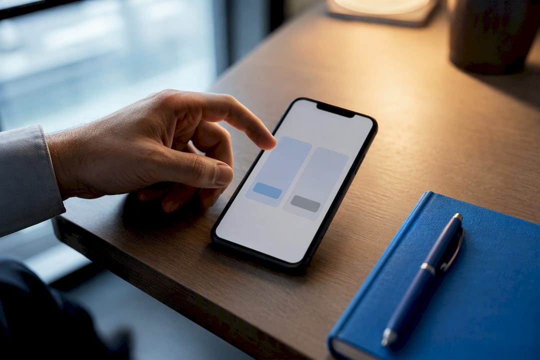 Hand considering a mobile privacy tracking choice