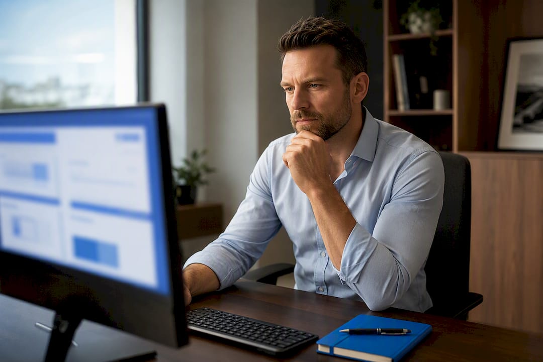 Insurance agent reviewing owned lead funnel