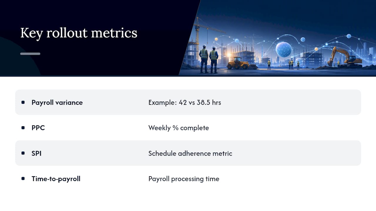 Diagram of payroll and schedule performance metrics