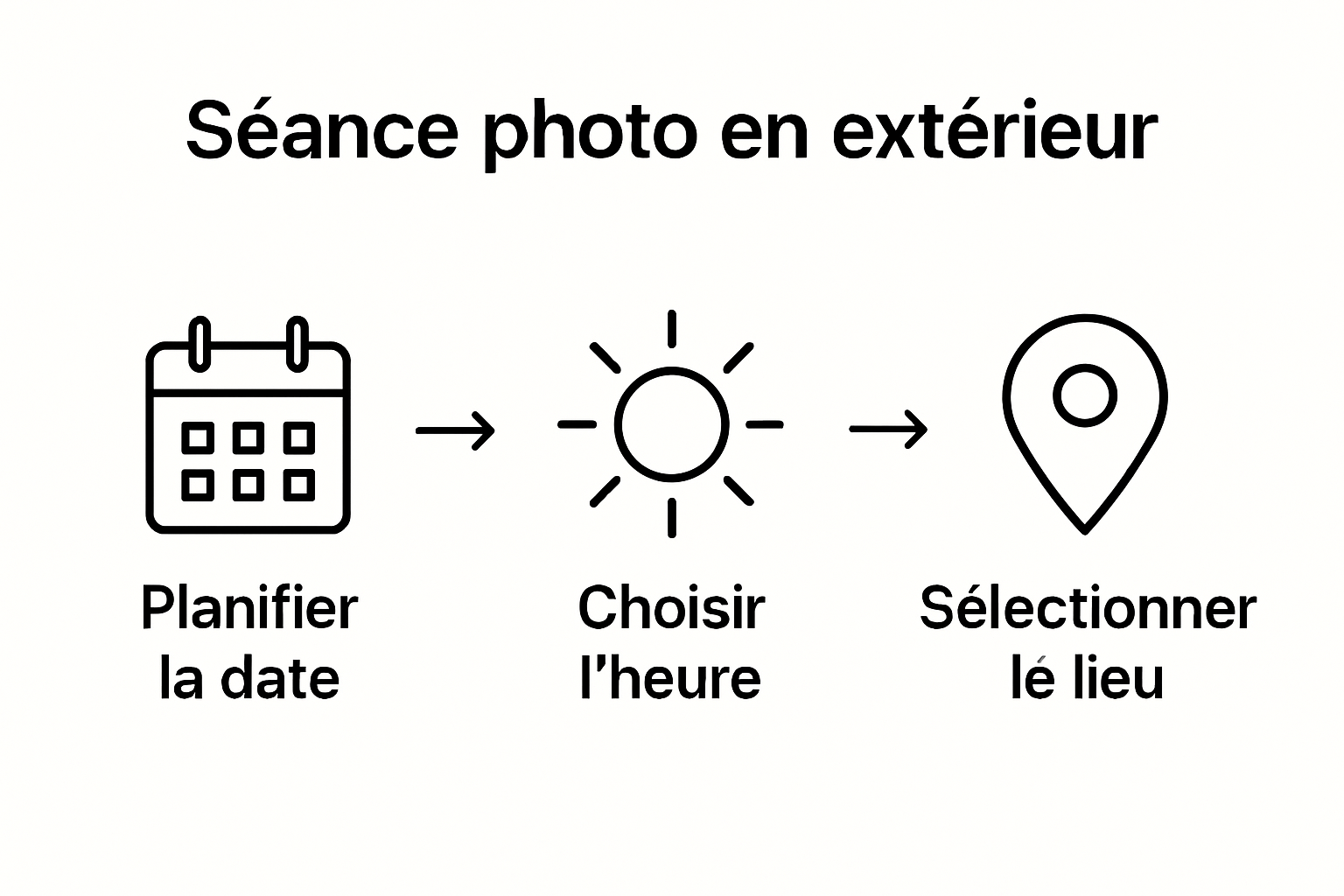Infographique illustrant la planification étape par étape d'un shooting photo extérieur