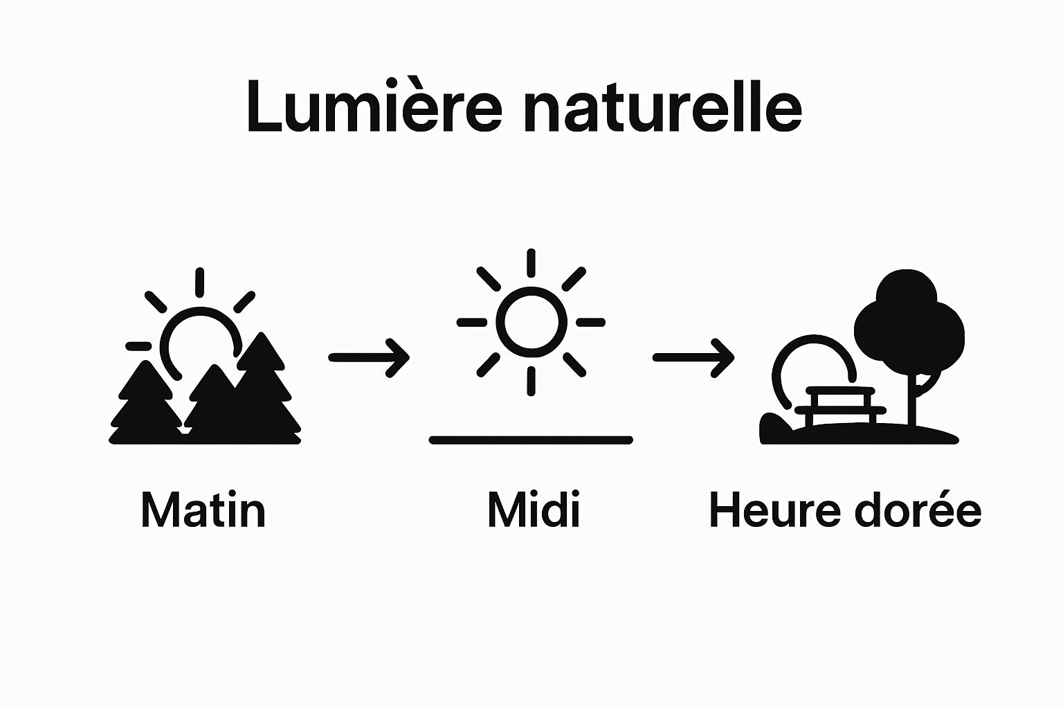 Infographic comparing natural light in parks at morning, noon, and golden hour.