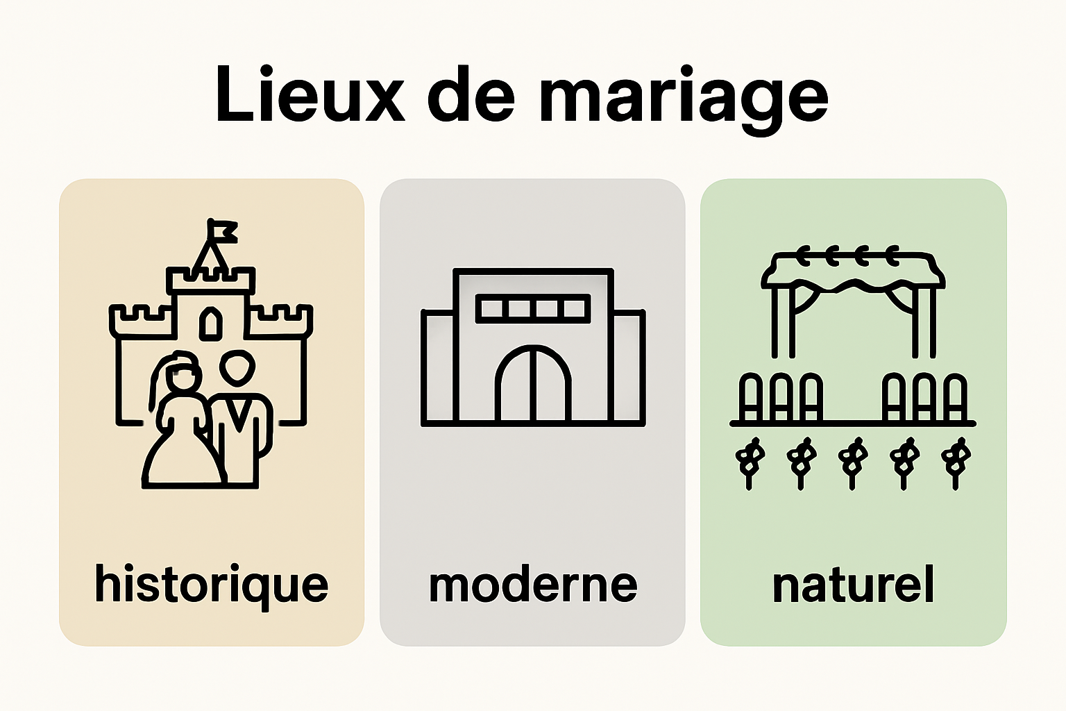 Infographic comparing three types of wedding venues near Barcelona