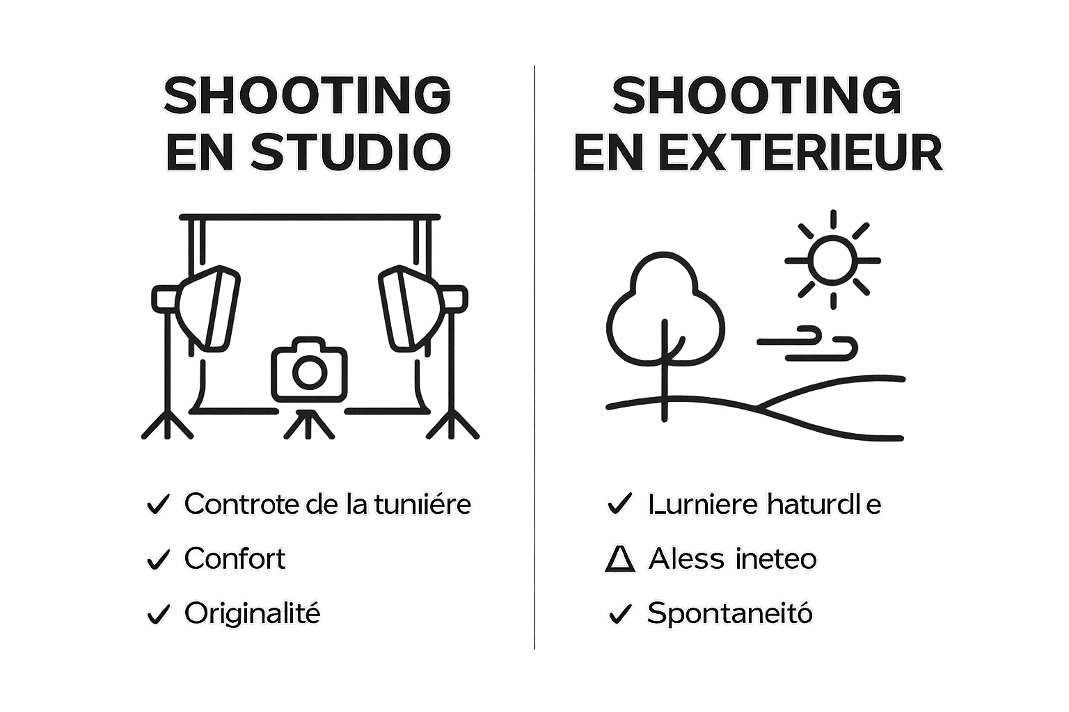 Infographic comparing studio and outdoor photo session benefits