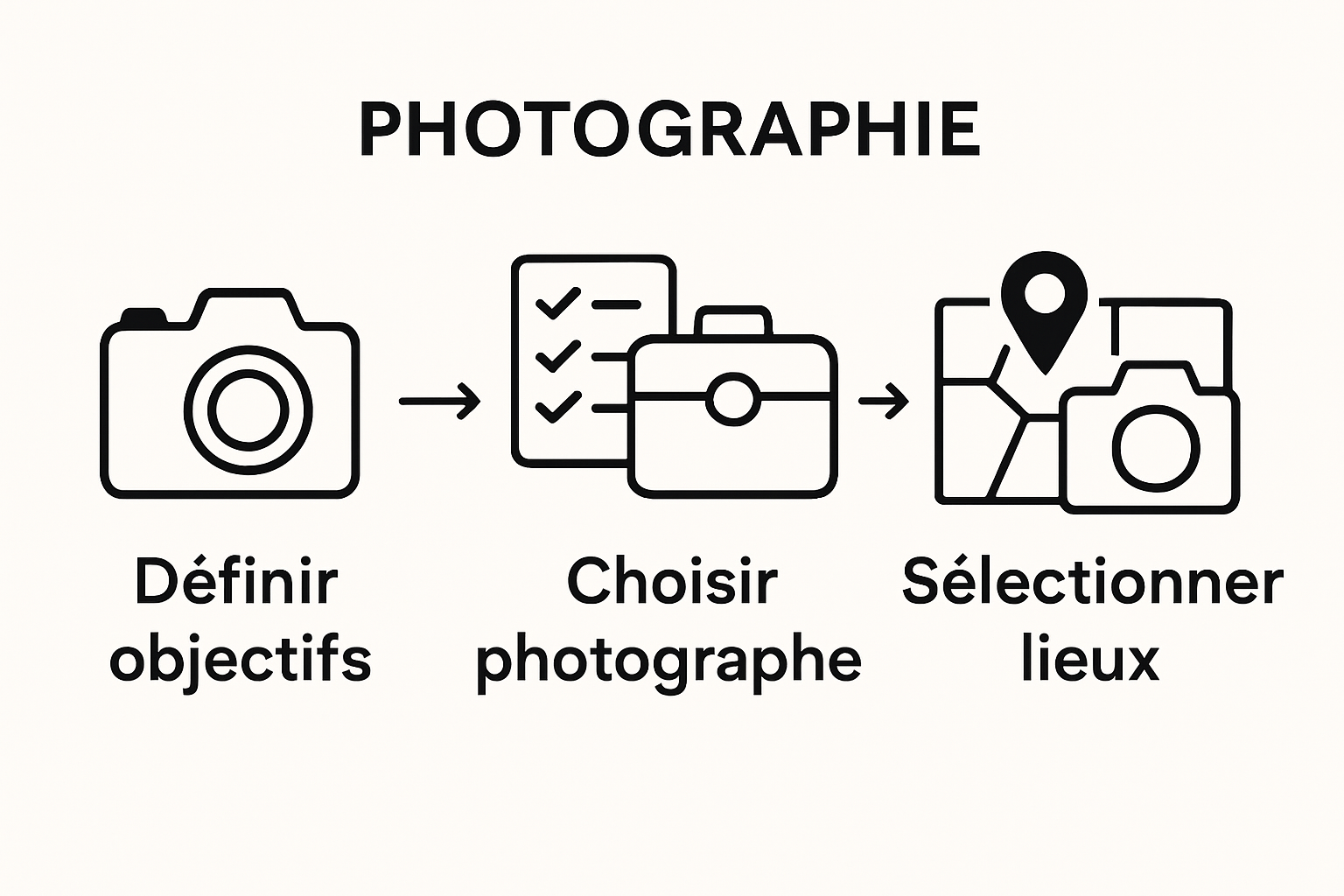 Infographic summarizing the first three steps of organizing a photo shoot in Barcelona