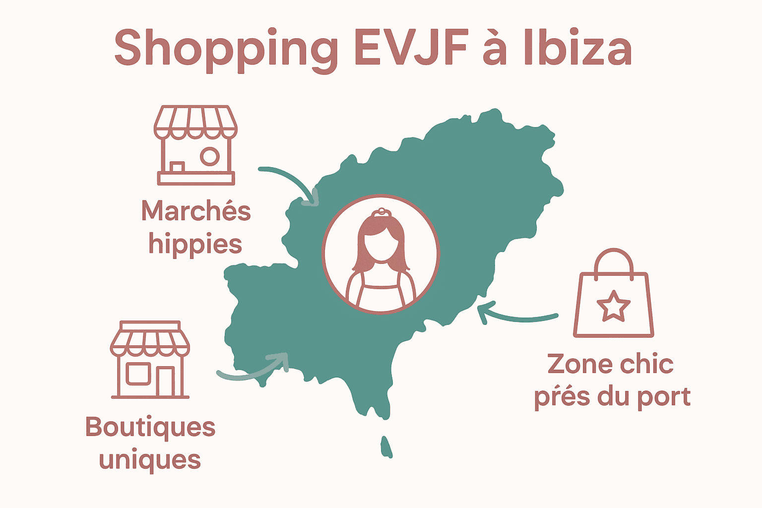 Carte infographique des zones shopping EVJF à Ibiza
