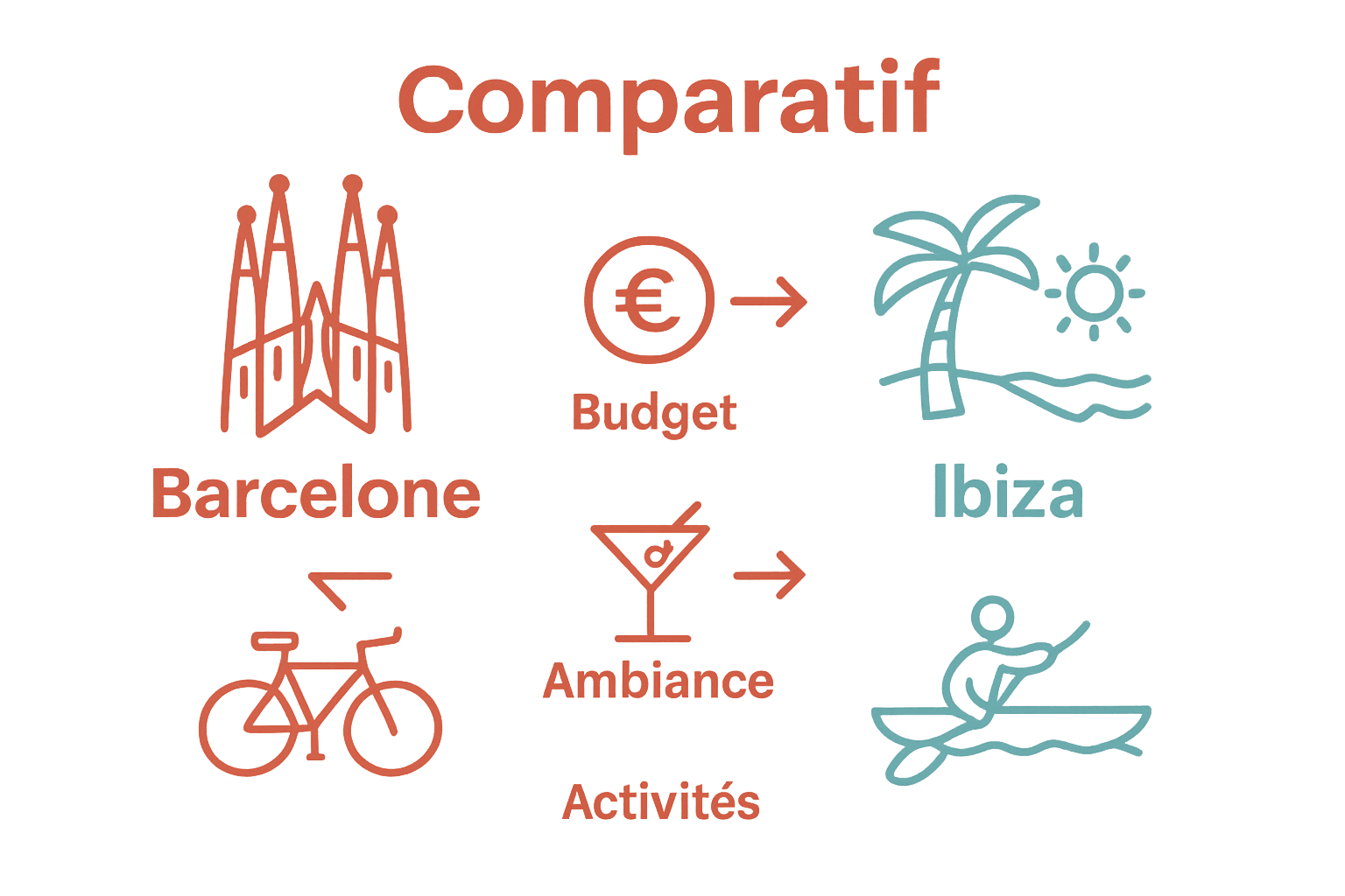 Infographie comparaison EVJF Barcelone et Ibiza
