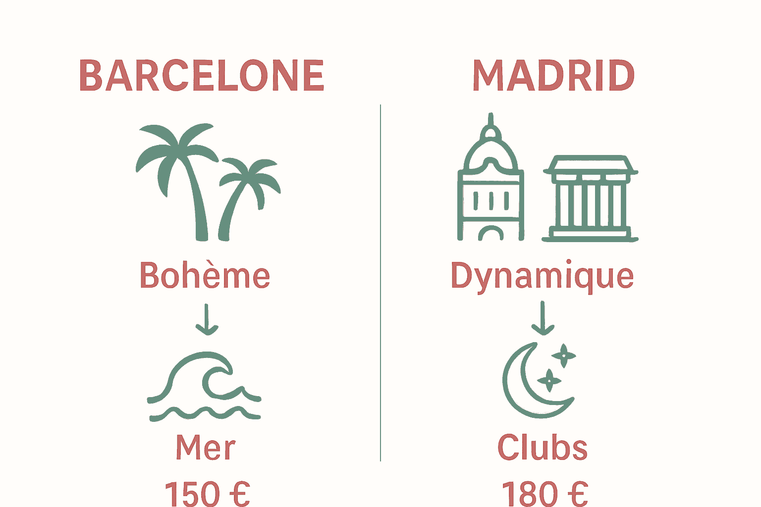 Comparaison visuelle EVJF Barcelone et Madrid