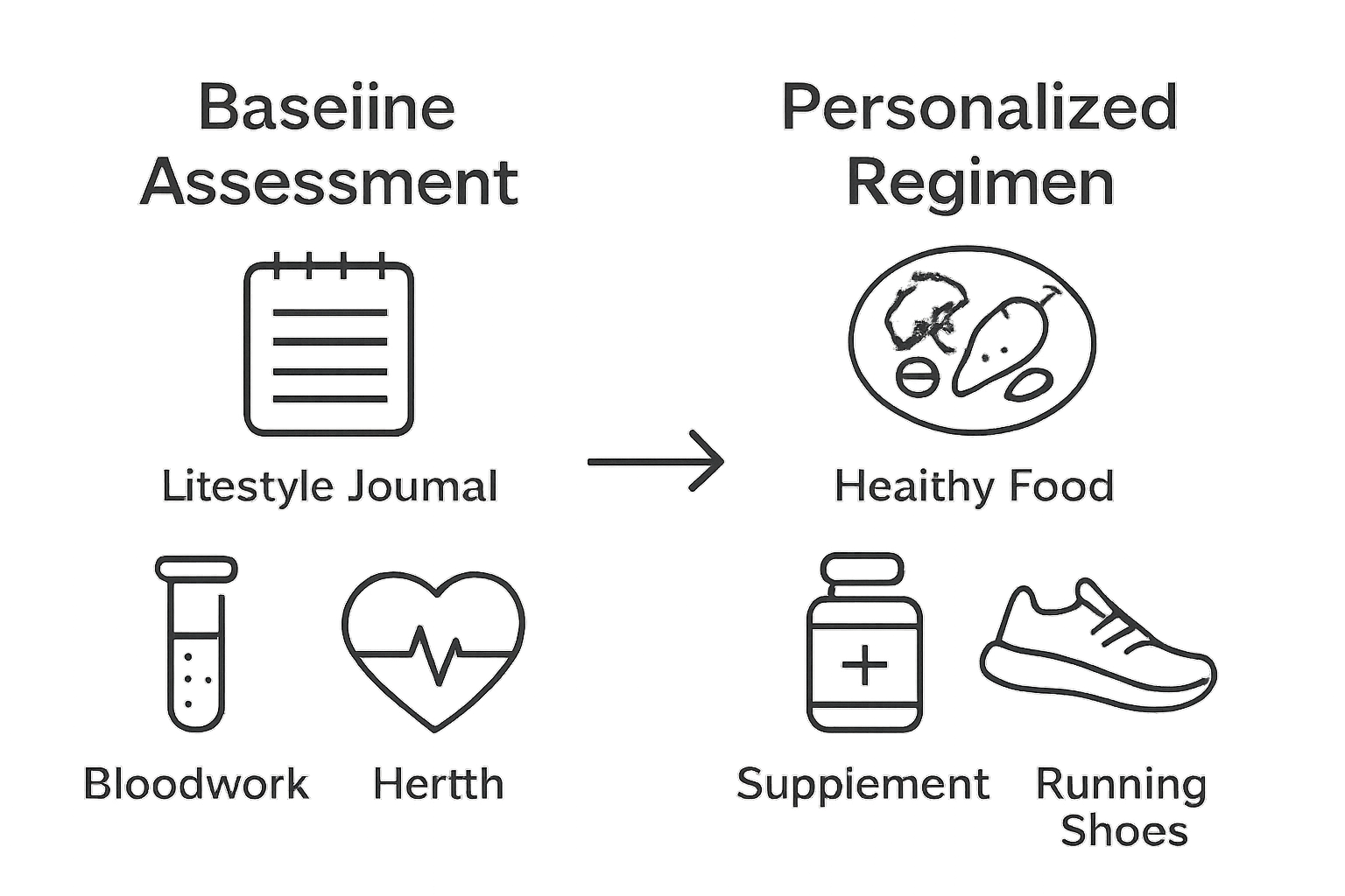 Infographic showing transition from baseline health assessment to starting personalized antiaging regimen