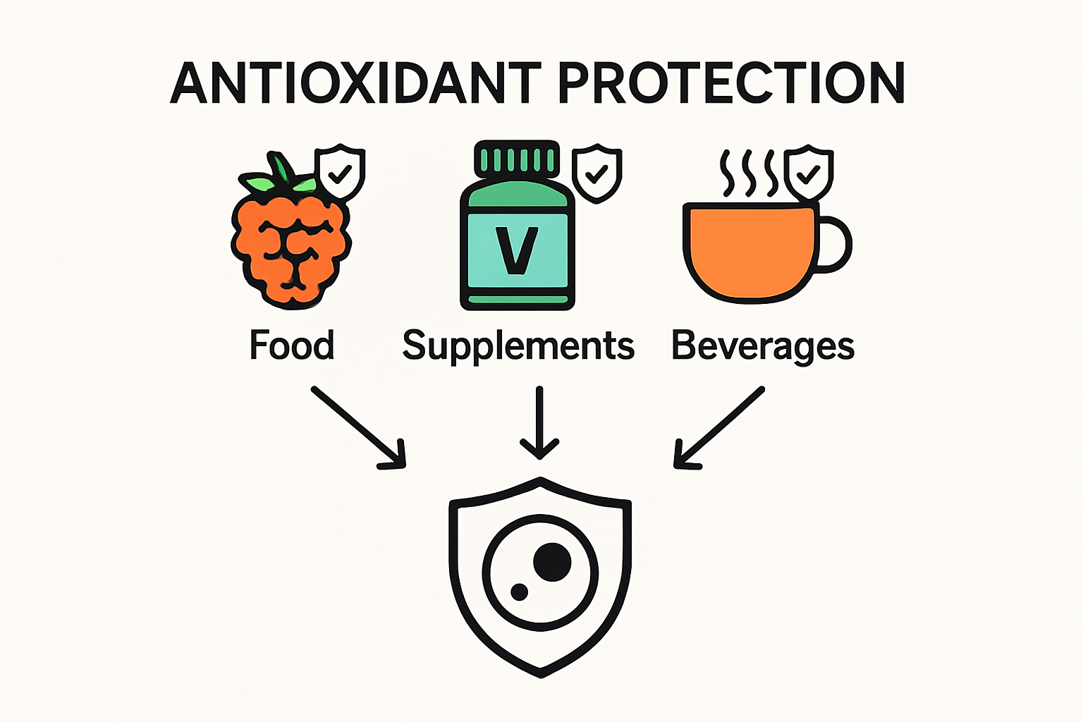 Infographic comparing food, supplements, and beverages as antioxidant sources
