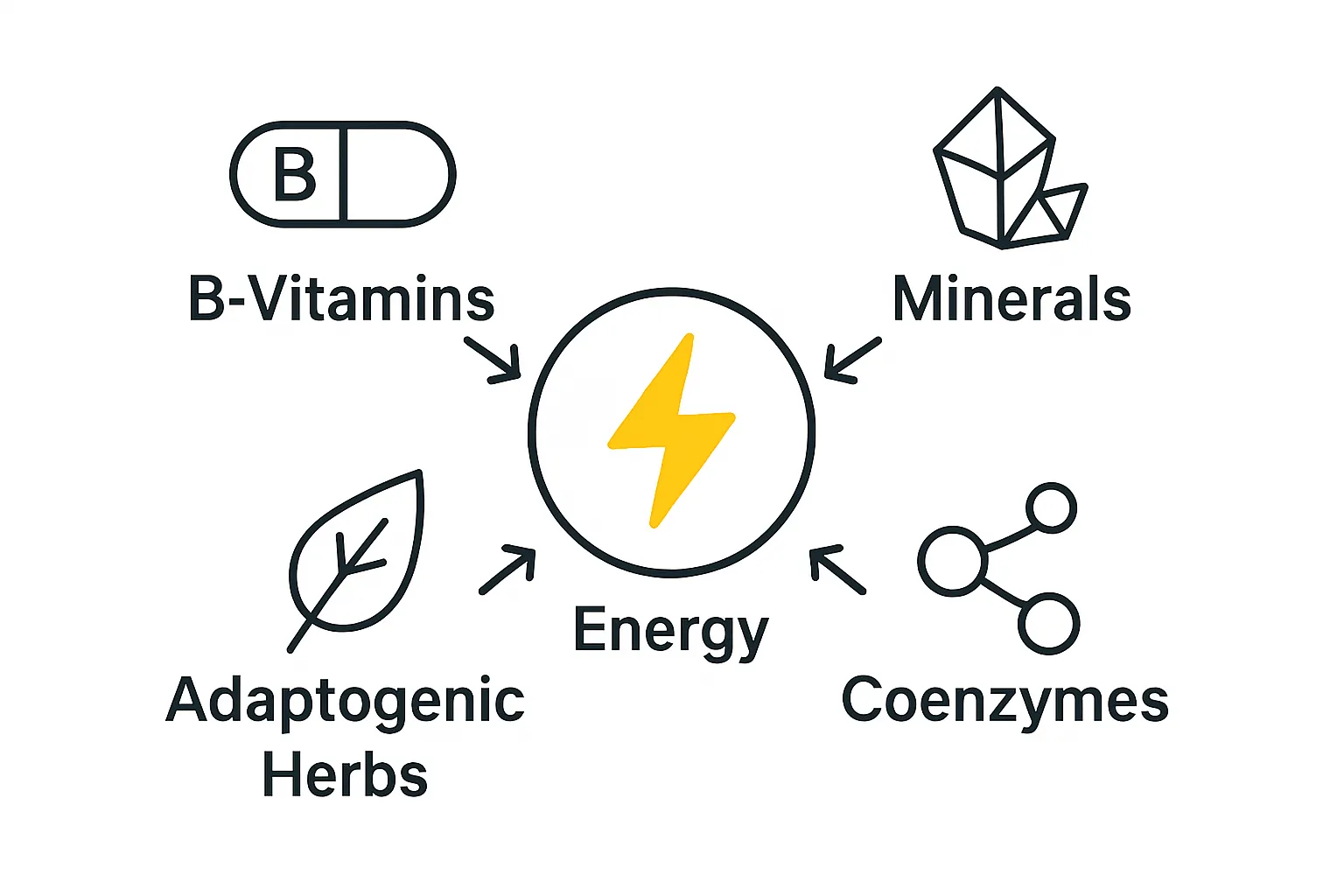 Infographic showing main ingredient types in energy supplements