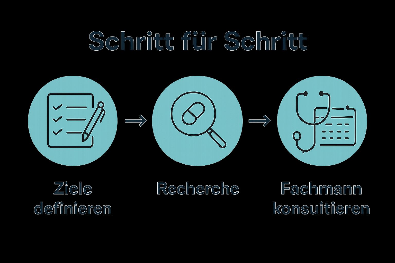 Infografik mit drei Schritten zur Longevity Supplement Einnahme