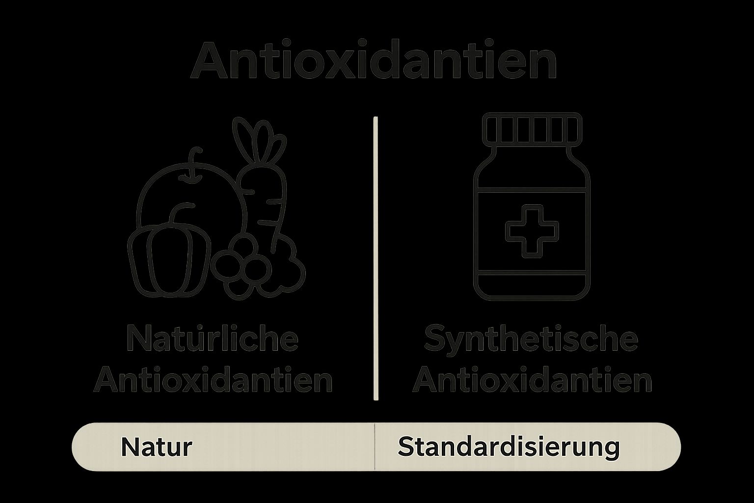 Vergleich zwischen natürlichen und synthetischen Antioxidantien durch Symbole