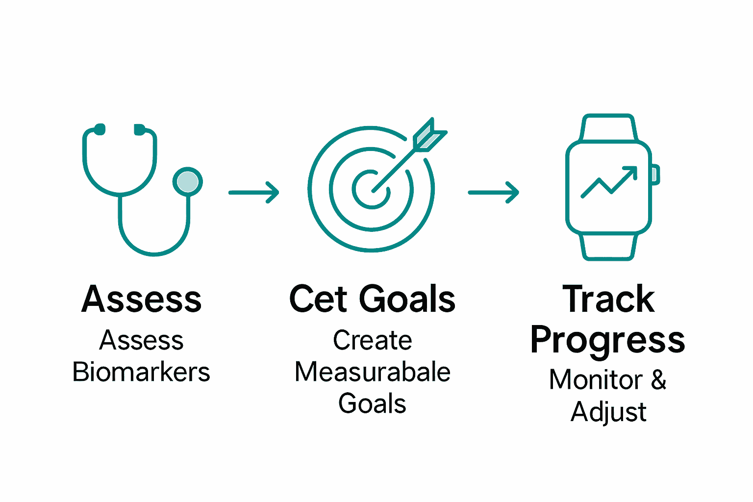 Infographic showing steps: assess biomarkers, set goals, track progress.