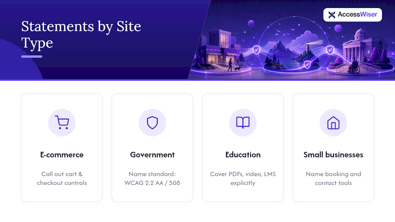 Accessibility statement priorities by site type