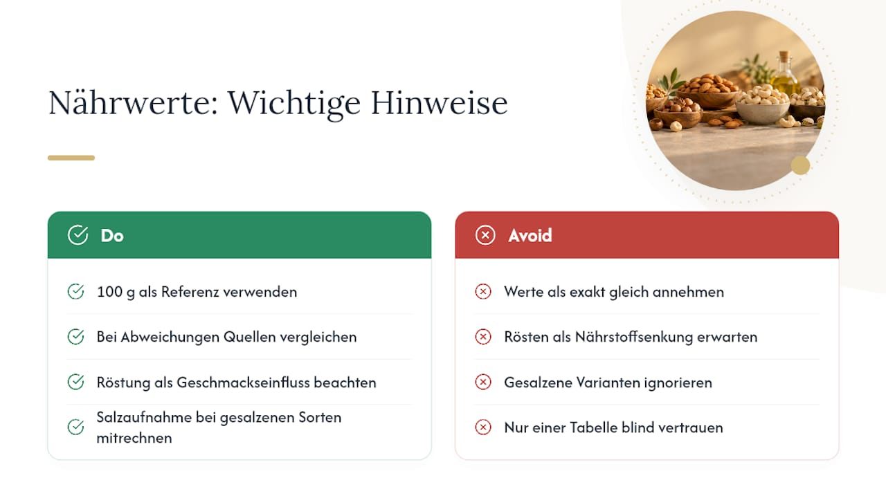 Nährwerte pro 100 g: Die wichtigsten Nusssorten im Überblick — overview diagram