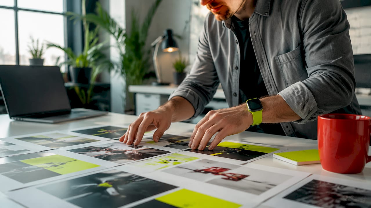Close-up of hands sorting brand audit documents