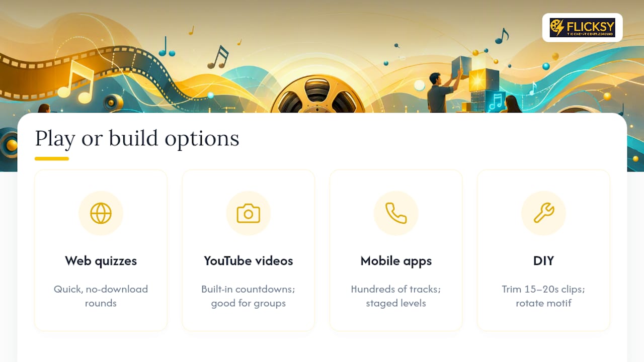 Comparison of soundtrack quiz platform types