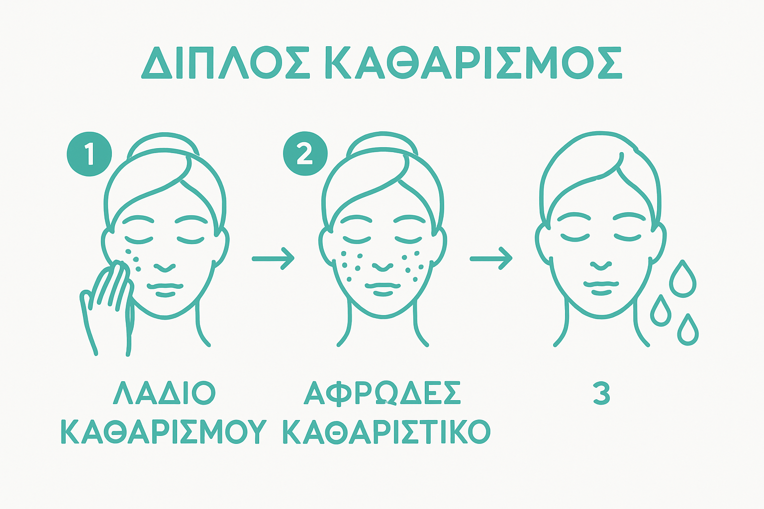 Three-step double cleansing visual sequence without text