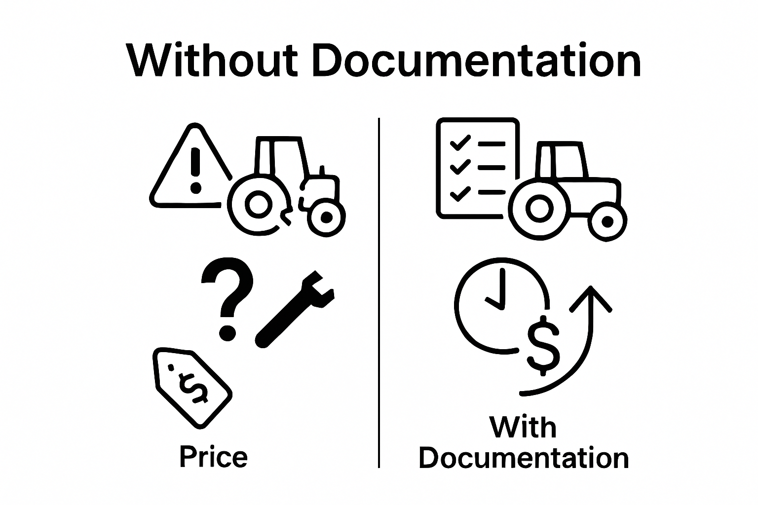 Visual comparison of tractor maintenance success with vs. without documentation