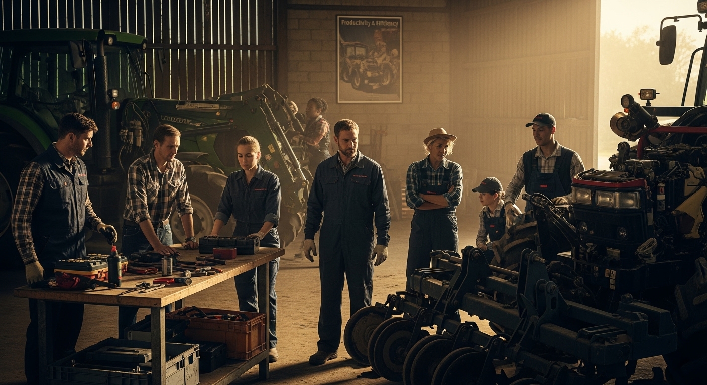 farmers maintain machinery
