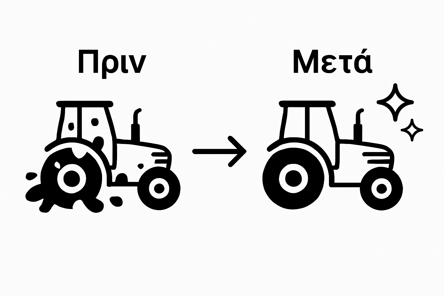 Before and after cleaning of a tractor
