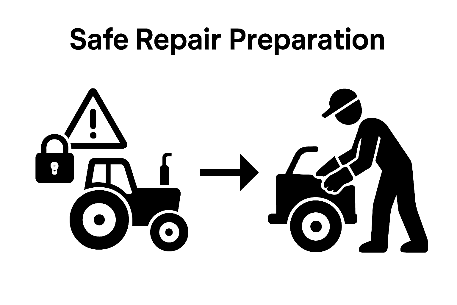 Infographic showing safe tractor setup before repair