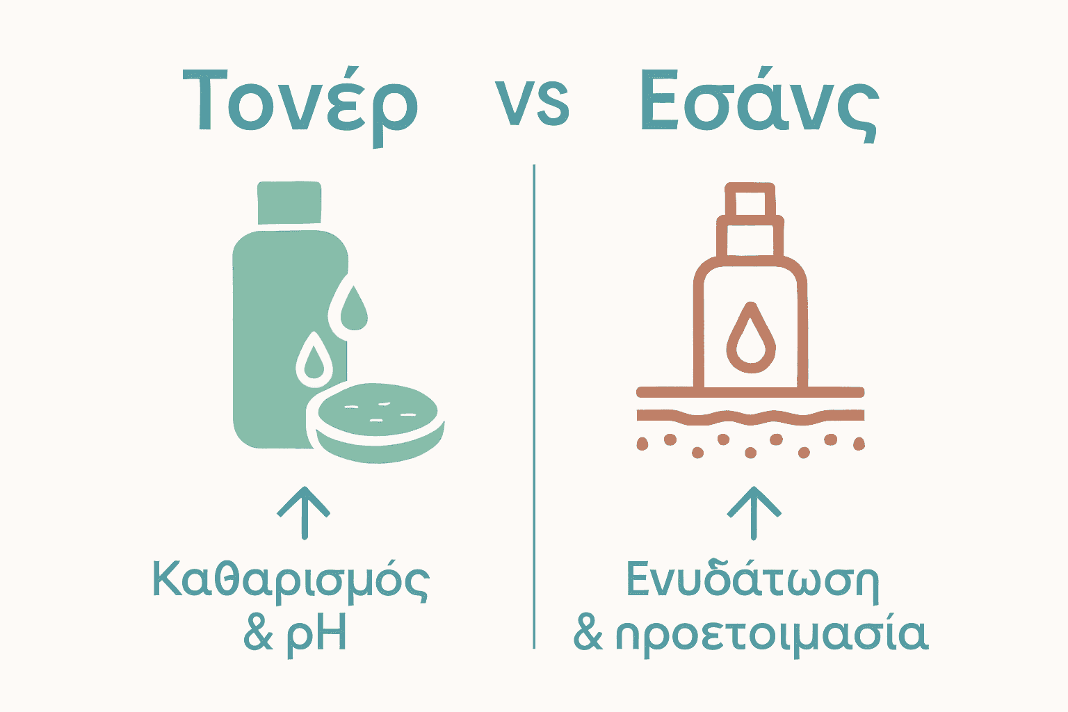 Infographic visually comparing essence and toner functions