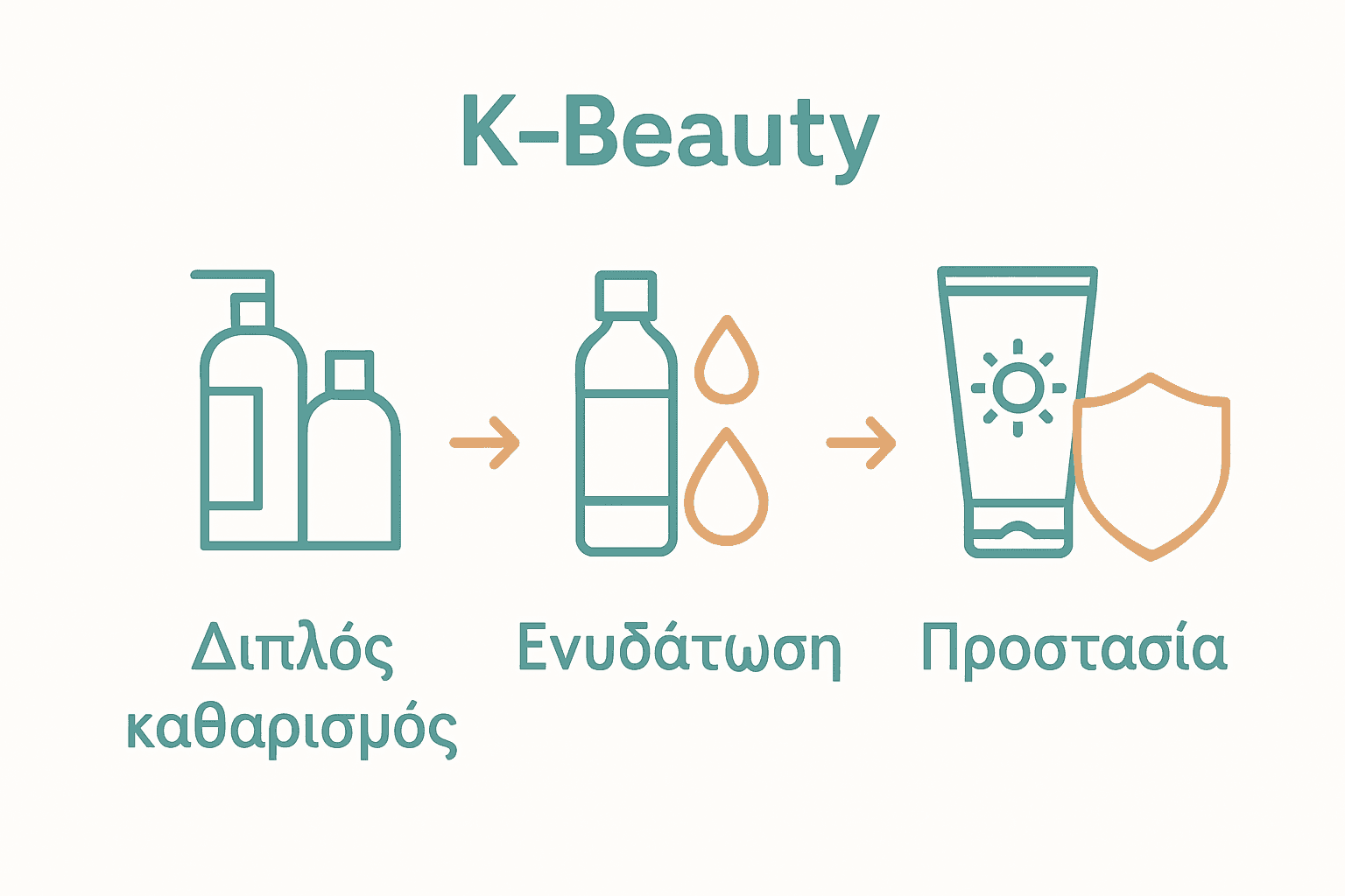 Τρία βασικά βήματα ρουτίνας k-beauty με εικονίδια
