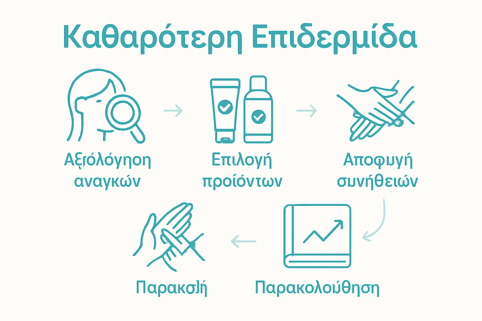 Infographic with 5 steps to clear skin using K-Beauty routine and icons for each step.