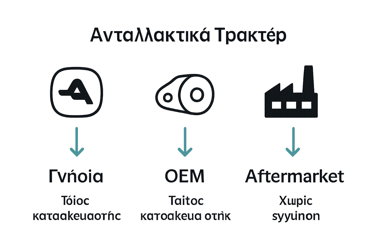 Σύγκριση τύπων ανταλλακτικών τρακτέρ infographic