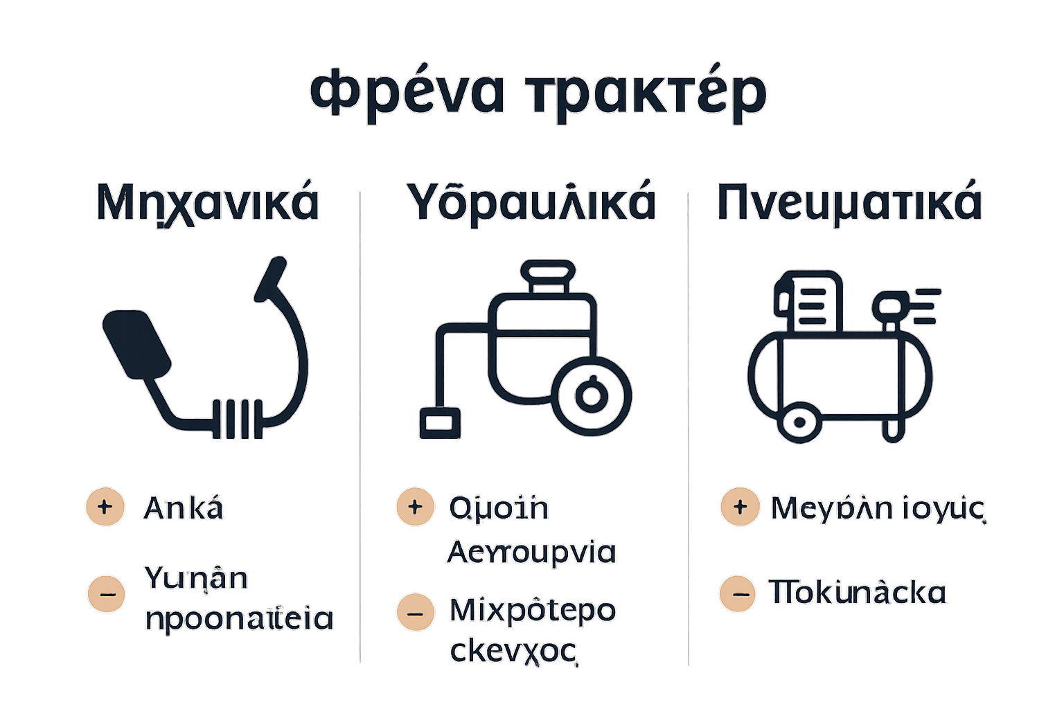 Σύγκριση τριών τύπων φρένων τρακτέρ σε infographic
