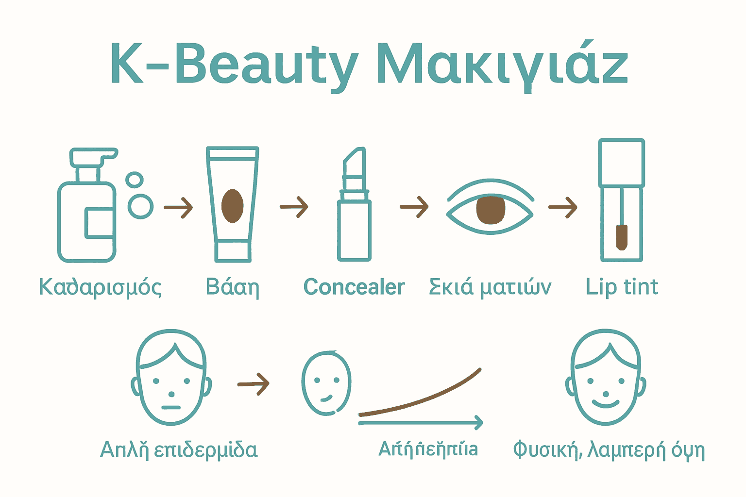 Infographic με τα 6 βήματα μακιγιάζ k-beauty