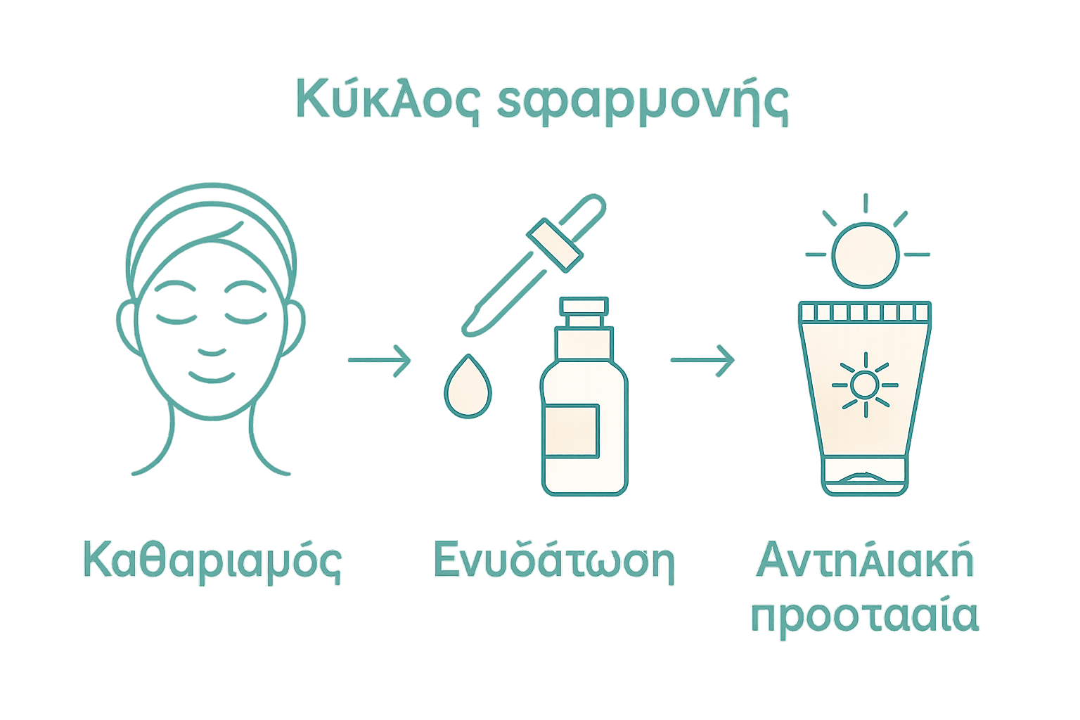 K-Beauty και Αντιγήρανση: Ο Απόλυτος Οδηγός 3 Infographic με τρία στάδια K-Beauty ρουτίνας