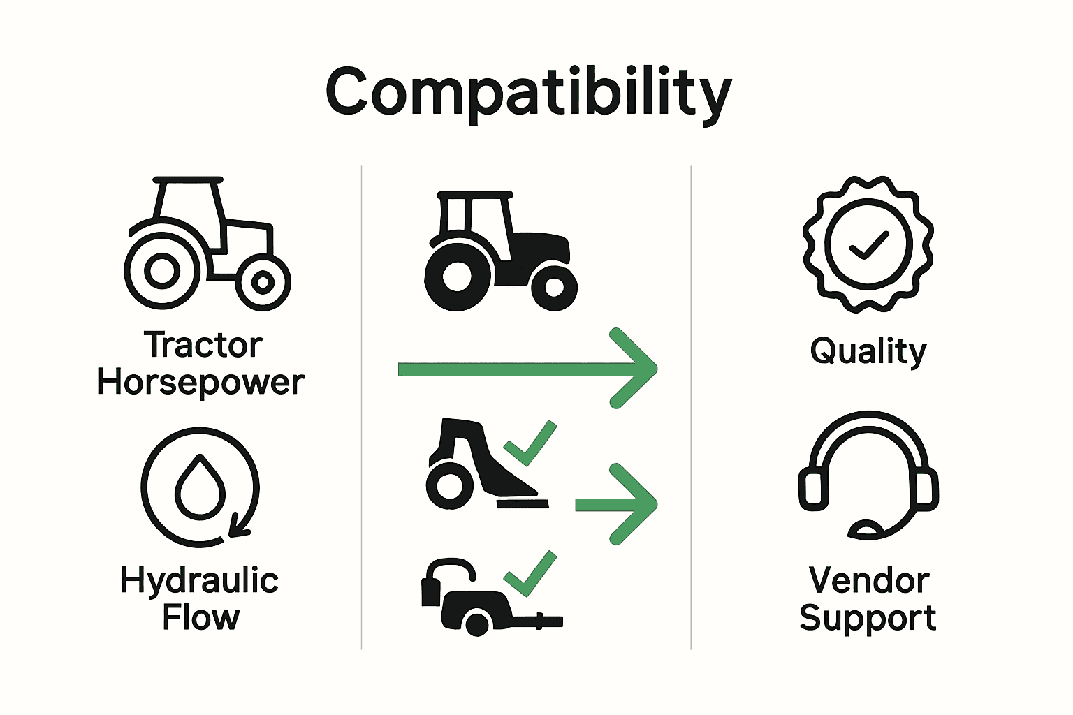 Infographic comparing tractor specs, accessory compatibility, and vendor support.