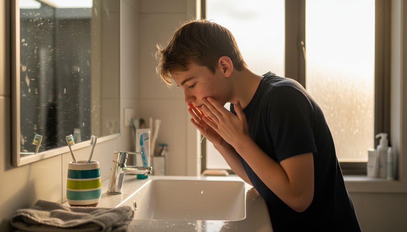 Teen performing double cleansing skincare step