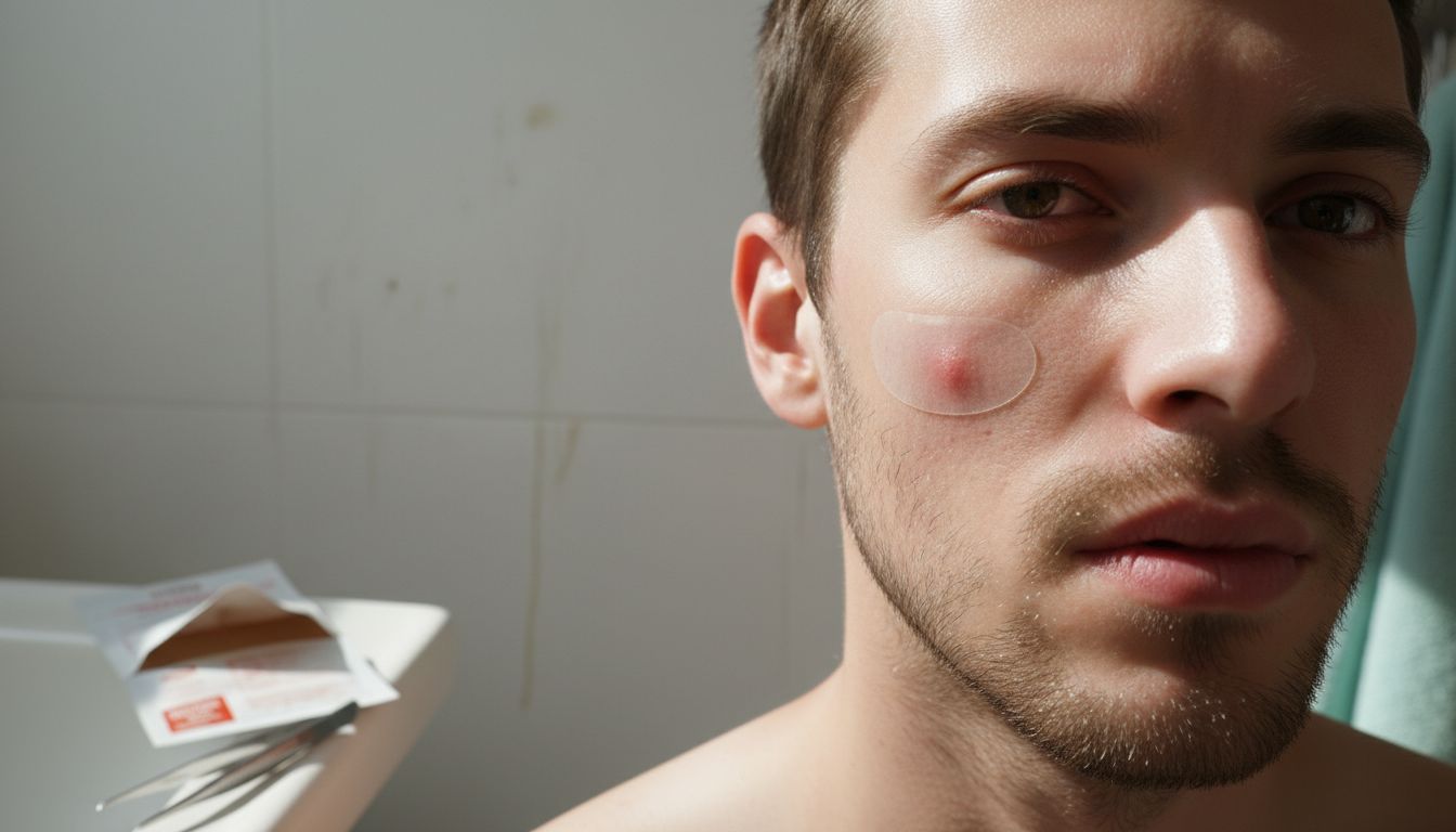 Closeup of acne patch on cheek