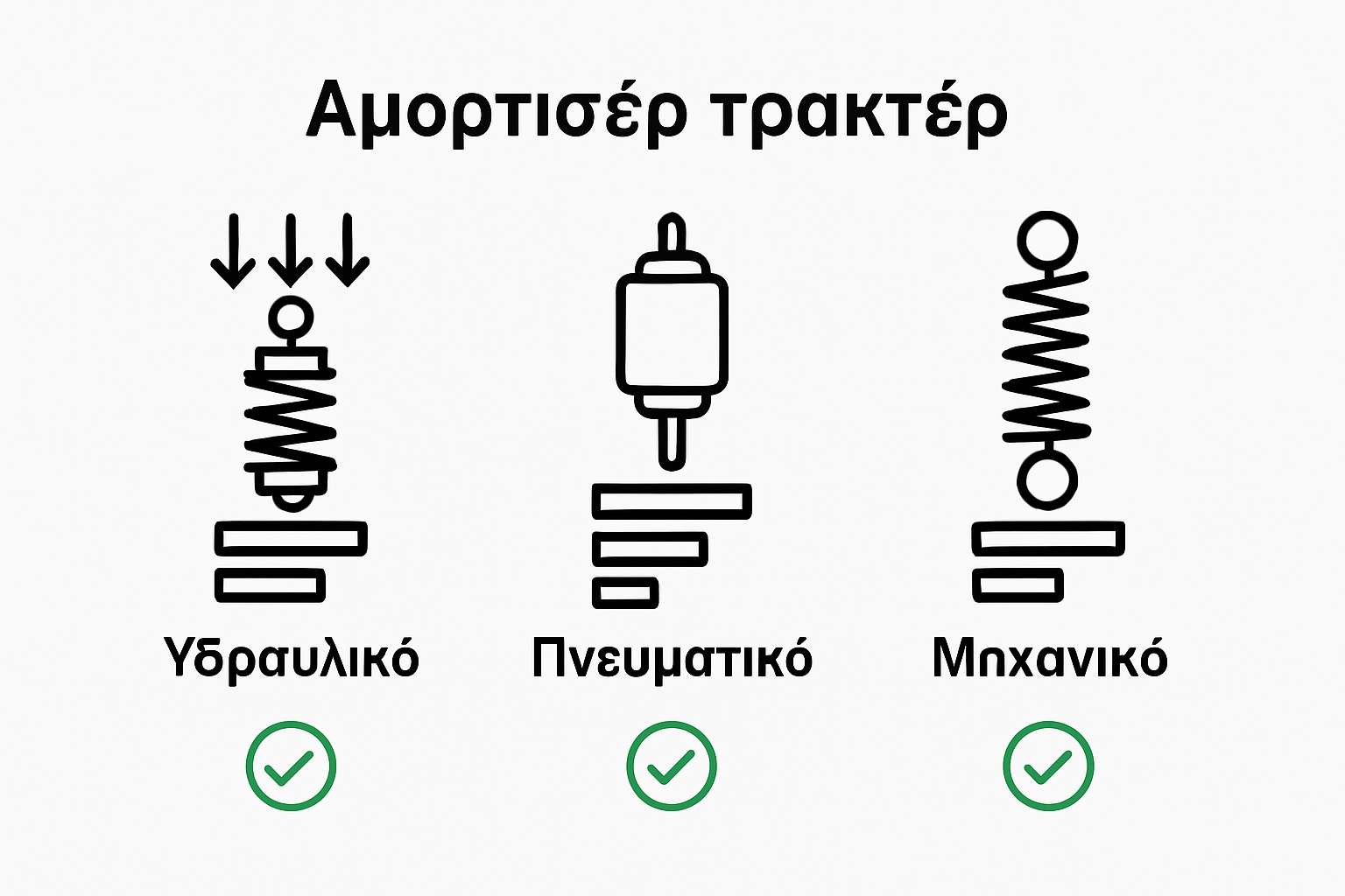 Ενημερωτικό γράφημα: Αναλυτική σύγκριση τύπων αμορτισέρ για τρακτέρ