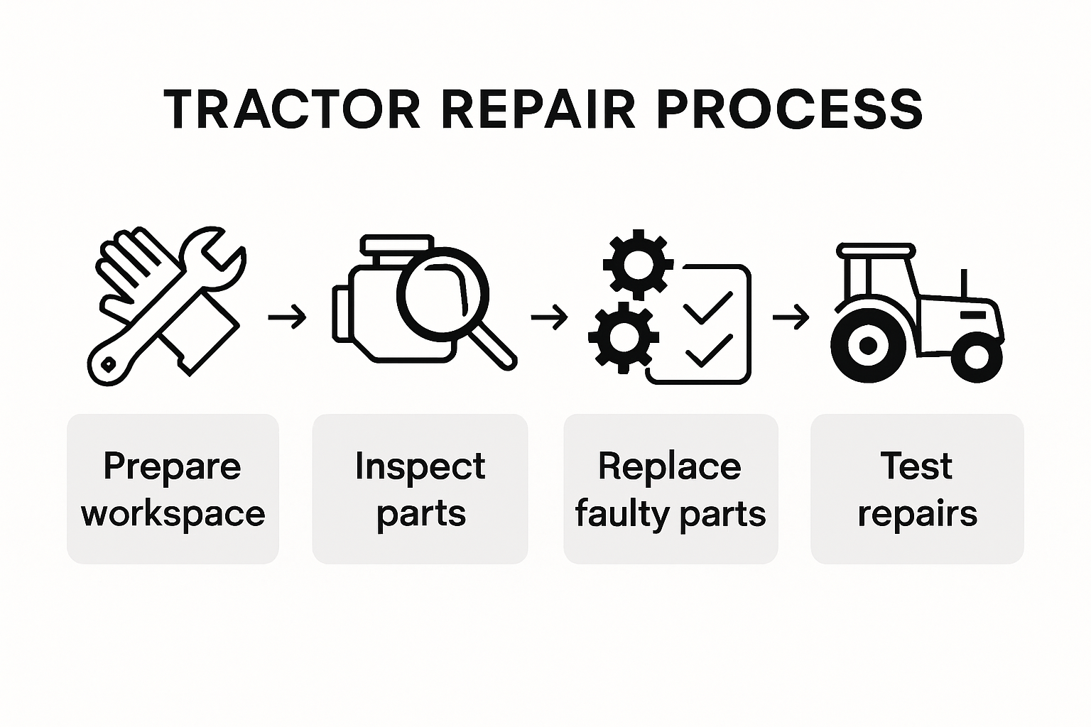 Infographic of tractor repair step-by-step process