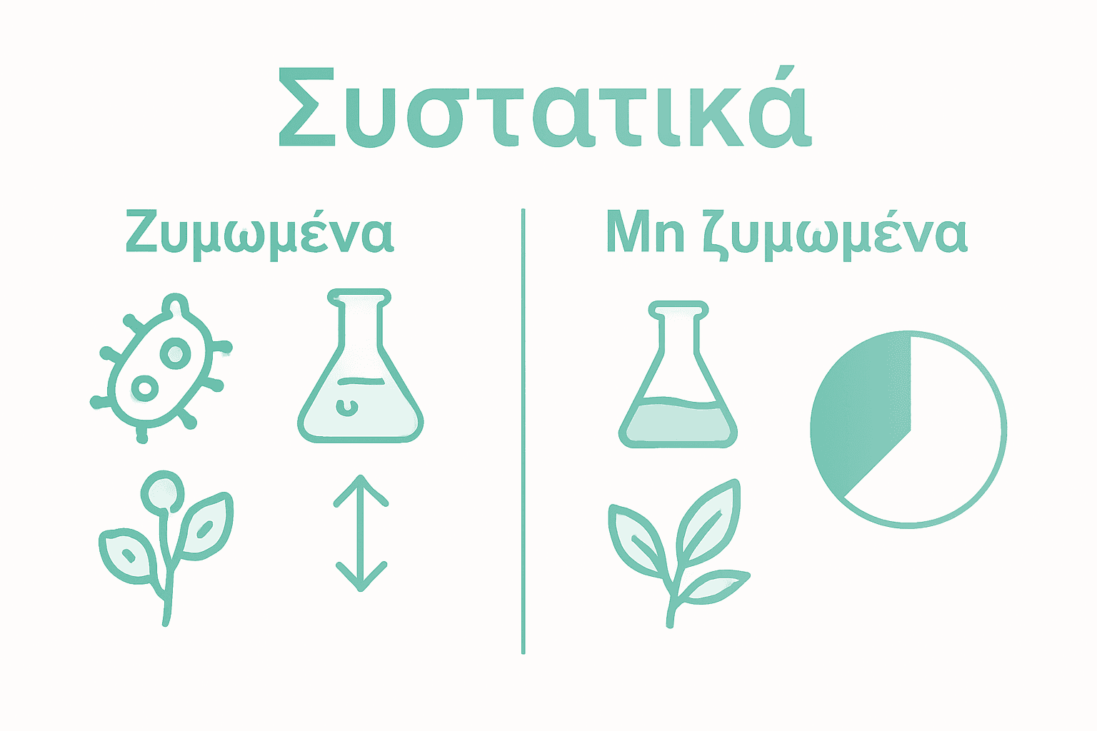 Ενημερωτικό γράφημα που αναδεικνύει τις διαφορές ανάμεσα στα προϊόντα περιποίησης με ζυμωμένα συστατικά και σε αυτά χωρίς ζύμωση.