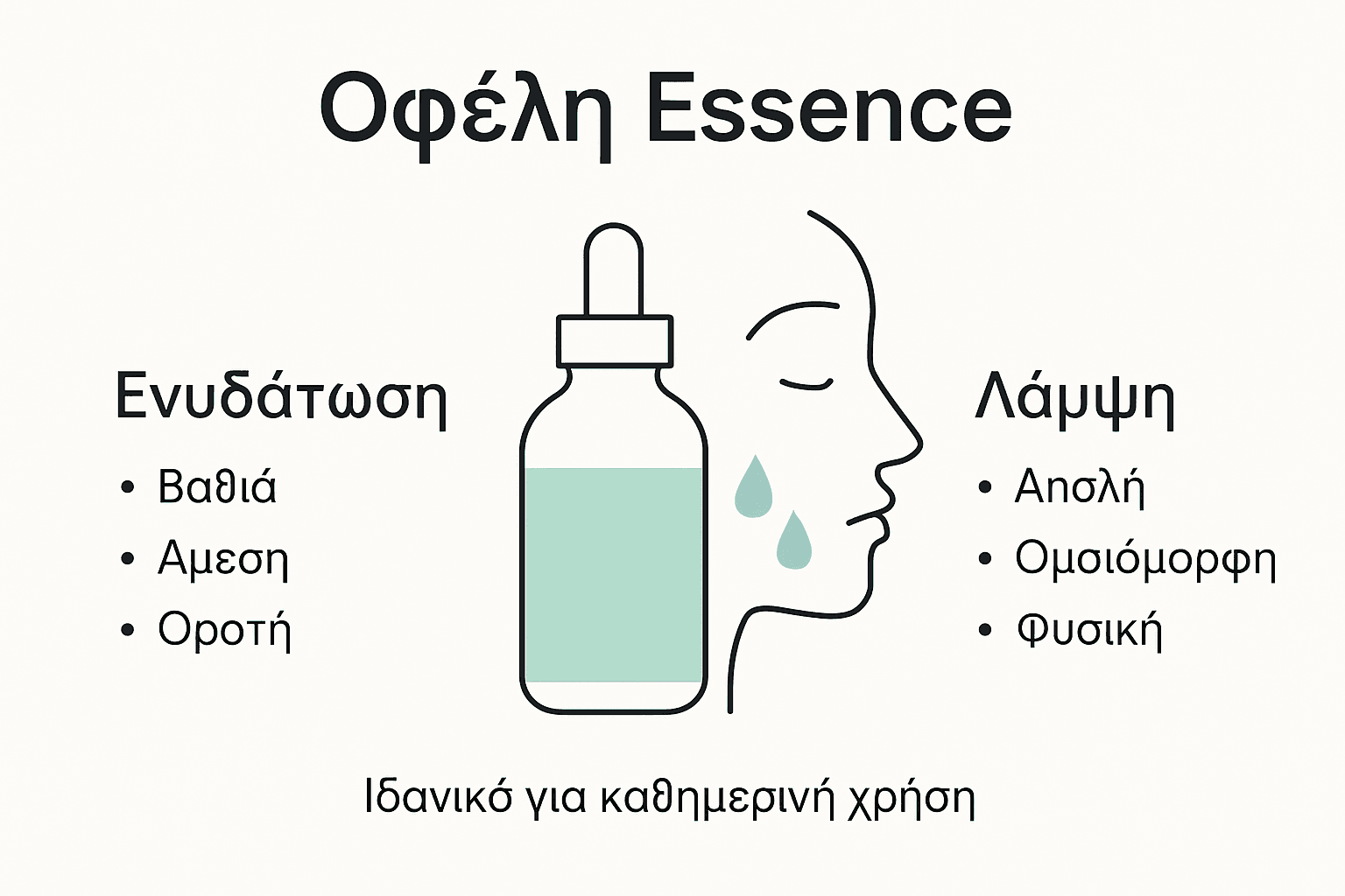 Ενημερωτικό γράφημα που παρουσιάζει τα οφέλη της essence για την επιδερμίδα