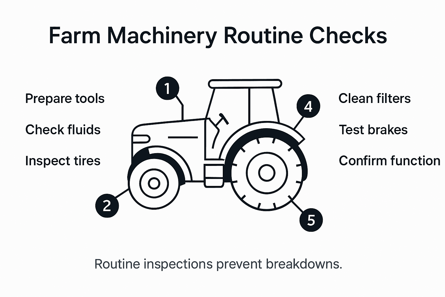 Infographic showing farm machinery check steps