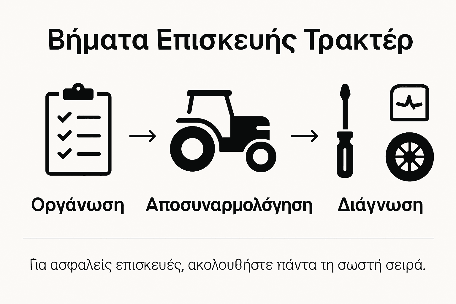 Εικονογραφημένος οδηγός με βήματα και απαραίτητα εργαλεία για την επισκευή τρακτέρ