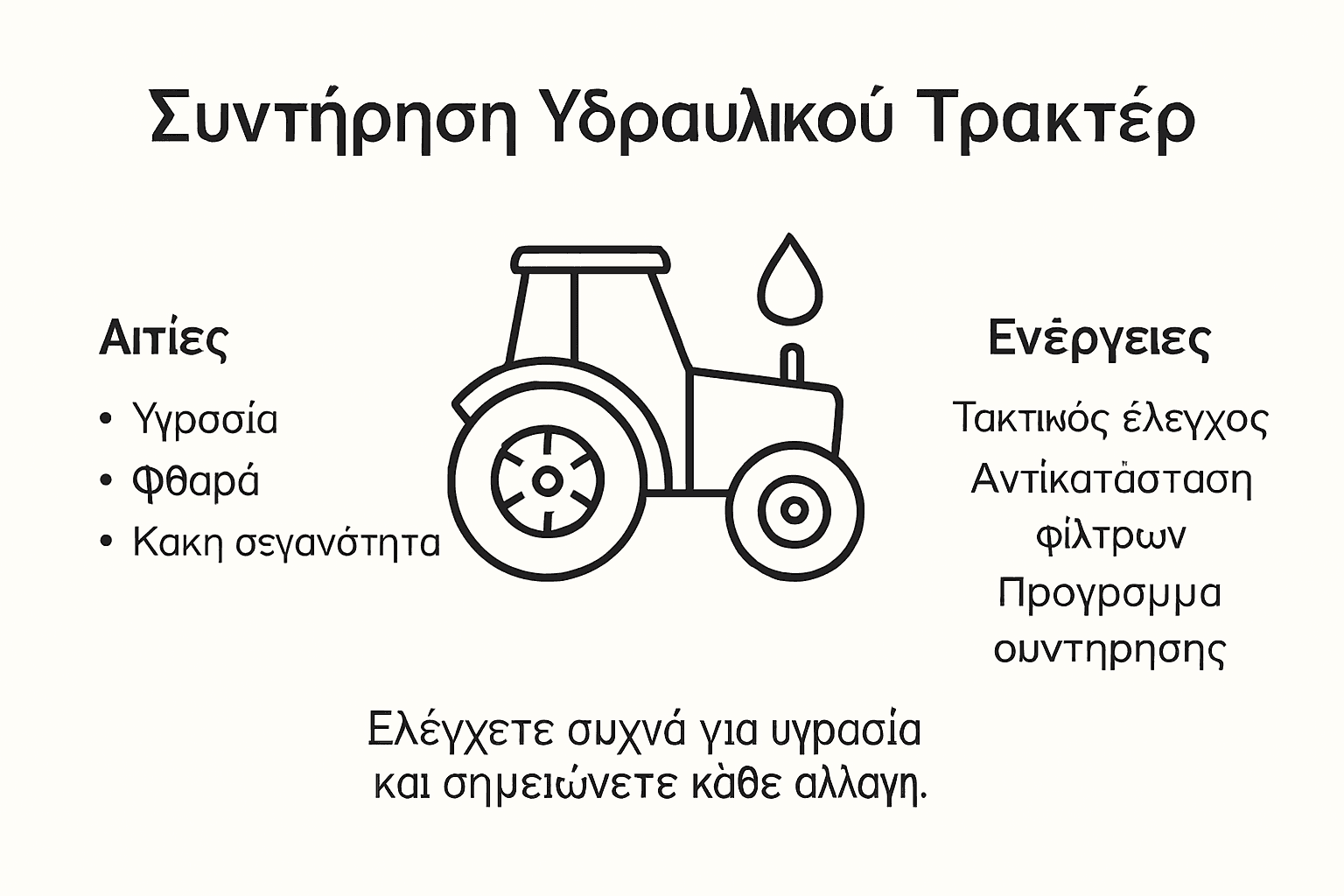 Ενημερωτικό γράφημα με συμβουλές για την αποφυγή βλαβών στο υδραυλικό σύστημα του τρακτέρ